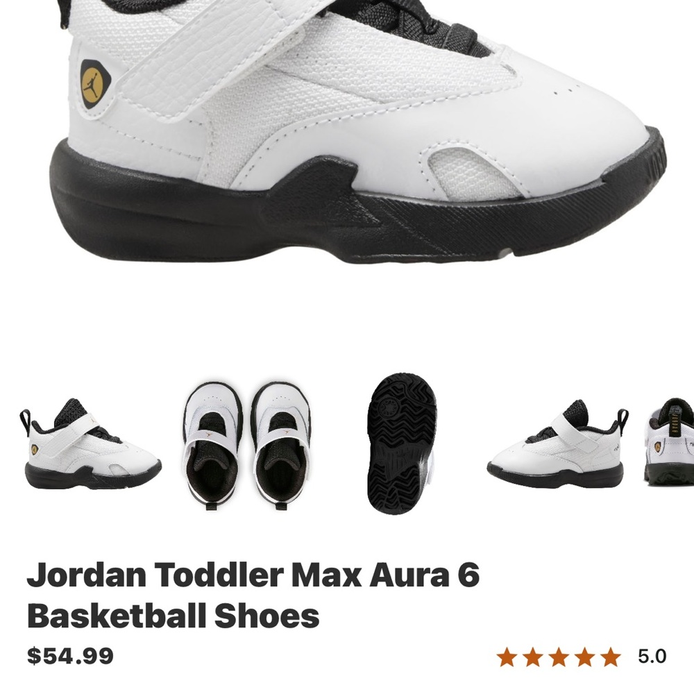 Jordan Max Aura 6 Kids Sneakers - White, Metallic Gold, Black NEW IN BOX 9C